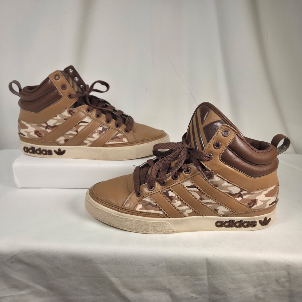 Adidas G66211 Original Top Court Hi Mens US 9 Brown Camo Big Stripes Sneakers